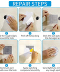 Repair steps using Heavy Duty Drywall Patch Kit 20 Pack With Aluminum Wall Patches And Fiber Mesh Over Galvanized Plate.