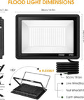 2 Pack 200W LED Flood Light With 22500 Lumens, IP66 Waterproof Outdoor Floodlights dimensions and mounting details