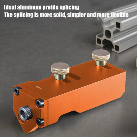 Effortless Aluminum Extrusion Drill Jig For Straight Up Precision Tapping And Metal Projects Quick Setup With Universal Fit and Zero Extra Hardware For Shop Ready Workshop Results in orange finish.