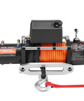 Beefy 13,500 Lb Electric Winch For Off Road Rigs And Trucks 12V DC Three Eighths Inch X 80 Ft Synthetic Rope Aluminum Fairlead