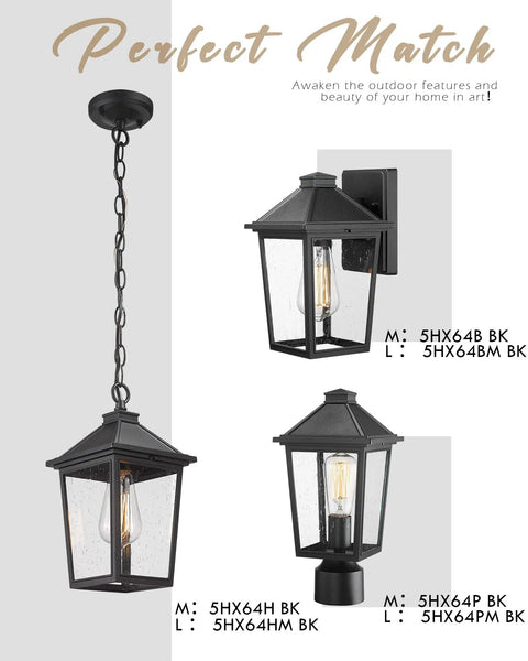 Outdoor Wall Sconce Lantern For Porch And Garage, Seeded Glass Shade Exterior Lighting, Waterproof And Weatherproof, Matte Black Finish, ETL Listed, indoor outdoor ready, rust resistant, durable for doorways and hallways