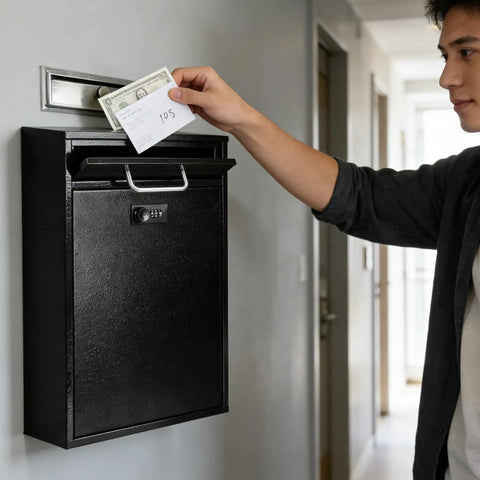 Built Tough Steel Outdoor Mailbox With Combination Lock Wall Mount Security Drop Box For Mail And Packages Rust Resistant Large 16.2 Inch High 11.2 Inch Long 4.6 Inch Wide Black