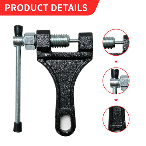 Beef Up Your Ride With This Chain Breaker Tool Kit Featuring 420 Master Link Connectors For Dirt Bikes Go Karts ATVs And More. Close-up views of the tool details.