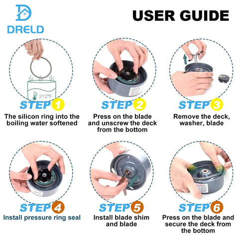 User guide for Gasket Replacement Kit For Blenders Rubber Ring Seals Compatible With 600W And 900W NutriBullet showing installation steps