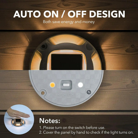 Auto on/off design of 8 Pack Solar Driveway Lights Outdoor With Dual Color Modes Warm White And Cool White Waterproof LED Marker Lights