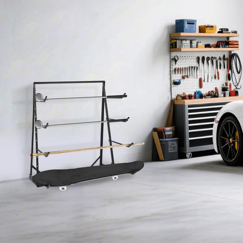 Heavy Duty Beefy Lumber Storage Rack With Adjustable 4 Tier Steel Shelves Wood Storage Organizer in garage workshop