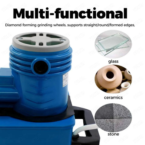 Heavy-Duty Glass Edge Polisher and Beveller with 10 Wheels for Killer Bevels on Marble Tile Ceramic or Acrylic using 800W Motor and 8000 RPM for Smooth Operation in Straight or Round Profiles as Your New Shop Command Center with diamond grinding wheels.