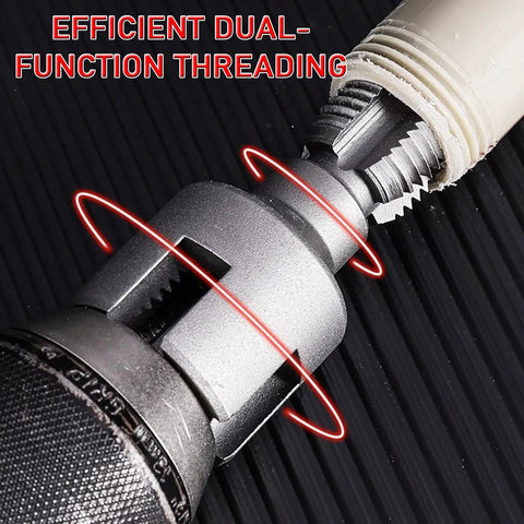 2Pcs Dual-Function Pipe Threading Tool Set For 1/2 And 3/4 Inch Pvc Plastic Pipes Electric Drill Compatible close-up of threading tool attachment