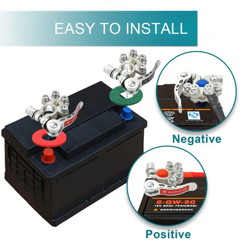 4 Way Battery Terminal Connectors Set For SAE JIS Type A Posts Quick Release Positive And Negative Cable Ends Durable Corrosion Resistant Easy Install Multi Cable Wiring Kit For Your Ride on car battery, positive and negative