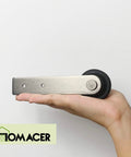 Close-up of brushed nickel straight roller from Mini Brushed Nickel Sliding Barn Door Hardware Kit for Two Doors with 54 Inch Flat Track.