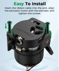 K2 SE Extruder Stepper Motor Replacement for 3D Printer, 36-20_E Axis, high torque with 12-tooth gear, shown with installation instructions.