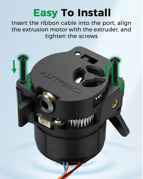 K2 SE Extruder Stepper Motor Replacement for 3D Printer, 36-20_E Axis, high torque with 12-tooth gear, shown with installation instructions.