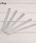 Five Mn-steel feeler gauge blades, 0.2mm thick, 150mm long for metric gap measurement.