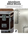 Collage of riveted flight case and close-up of riveted metal sheet, illustrating Aluminum Blind Rivets usage