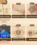 KAINSY electric branding iron kit: wooden handle, brass stamp, stainless rod; used to brand wood.