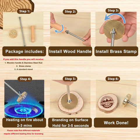 KAINSY electric branding iron kit: wooden handle, brass stamp, stainless rod; used to brand wood.
