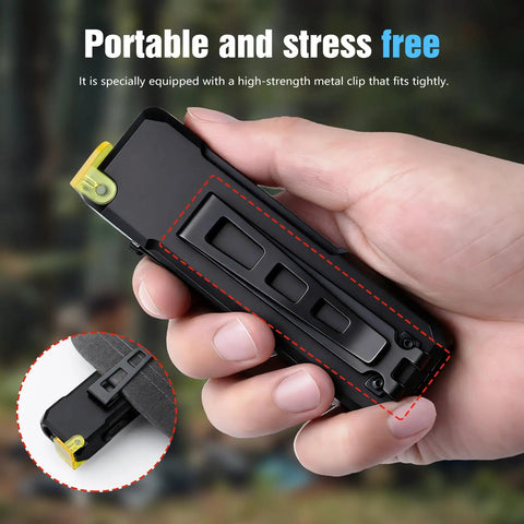 Person holding Compact EDC Flashlight With 1000 Lumens White LED UV RGB Modes, Yellow Diffuser, USB C Rechargeable, Black Finish