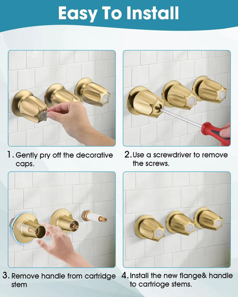 Installation steps for Metal 3 Piece Shower Knob Set With Handle Flange Replacement For Verve Tub And Shower Faucets Hot And Cold Remodel Kit Brushed Gold