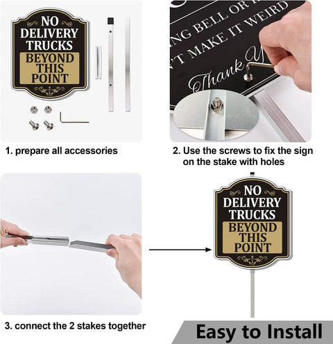 Kick Those Cargo Trucks To The Curb With This Bold No Trucks Past This Point Driveway Sign assembly instructions with accessories.