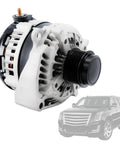 High Output 170 Amp 12 Volt Alternator Compatible With Chevy Silverado GMC Sierra 1500 Suburban Tahoe Yukon Cadillac Escalade 2015 2016 2017 2018 2019 2020 With 6 Groove Clutch Pulley 22949467 Fitment, shown with Cadillac SUV.