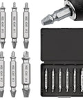 6-Piece Damaged Screw Extractor Set For Stripped, Rusty, And Broken Screws And Bolts with silver finish in black case