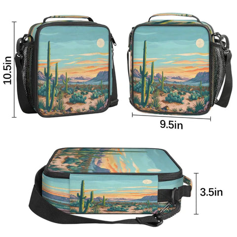 Desert Cactus Lunch Bag With Thick Insulation Leakproof Cooler Tote On The Go Water Resistant Reusable Thermal Lunch Box