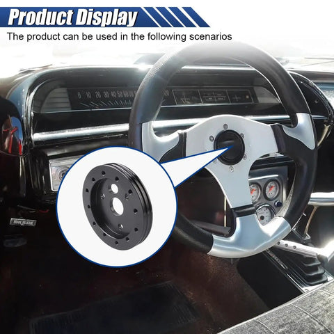 Top Shelf Steering Wheel Hub Adapter Spacer Kit Crafted From Heavy Duty Black Aluminum for factory shaft connection in cockpit.