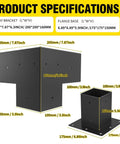 Heavy Duty Steel 3-Way Pergola Brackets Kit for 3.5x3.5 Inch Lumber specifications, black powder coat, shown dimensions