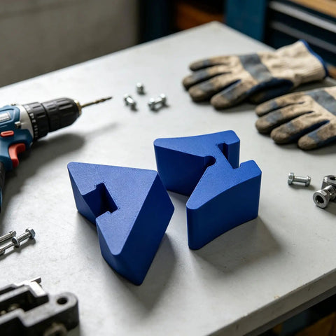Heavy Duty Lightweight Portable Angle Clamp Adapter With Precision Alignment System For Fast Setup And Smoother Woodworking On Job Sites, White, shown with tools.