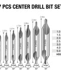 Kickass Center Drill Bit Set Built For Heavy Lifting And Precision Spotting On Steel Aluminum Or Cast Iron Lathe Machines For Any Serious Shop Upgrade Today, seven HSS bits from 1.0 to 5.0 mm.