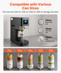 Commercial Auto Can Sealer Machine With One Touch Operation Works Like A Charm To Secure Aluminum Cans Airtight Lock In Crisp Taste And Keep Drinks Ice Cold Solid Heavy Duty Workhorse Unit with various can sizes displayed.