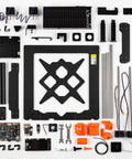 MK4S 3D Printer Kit components with automatic calibration and removable sheets, shown organized for a beginner-friendly DIY setup