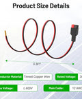 Heavy Duty 12 AWG Extension Cable With Anderson Powerpole Connectors For Portable Solar Generators Controllers And Battery DIY Projects 30A Rated UV And Temperature Resistant 3.3 Ft Length showing size and specifications