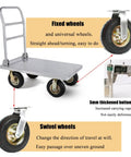 Tough As Nails Heavy Duty Rubber Swivel Casters With Pneumatic Trolley Wheels For Industrial Cart And Furniture Featuring 440 Pound Load Capacity And Smooth Roll Shock Absorption Sets Of Four on a flatbed cart.