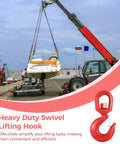 Heavy Duty Alloy Steel Swivel Lifting Hook With Secure Safety Latch Boasts 6600 Pound Load Capacity lifting a boat.