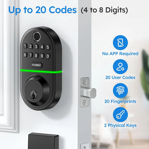 Black electronic keypad deadbolt with fingerprint door lock and keyless entry for front door smart digital lock with easy no drill installation