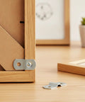 Compact Right Angle Corner Bracket for Woodworking Metal Frame Brace Plate shown in picture frame application