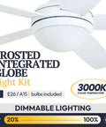 Close-up of Ashby Modern 52 Inch Ceiling Fan With Light And Remote LED Indoor Fan, showing frosted integrated globe, white finish.