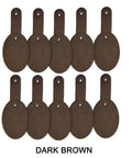 Fresh Oval Leather Key Fobs, 10 Pack Full Grain Vegetable Tanned Keychain Blanks With Hardware in dark brown color.