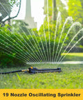 Oscillating Lawn Sprinkler for Yard and Garden with 19 Precision Nozzles watering grass, adjustable range for flower beds and lawns
