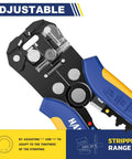 All In One Wire Stripper Kit With Automatic Self Adjusting Stripping And Crimping Tool For AWG 24 To 10 Cables, close-up.