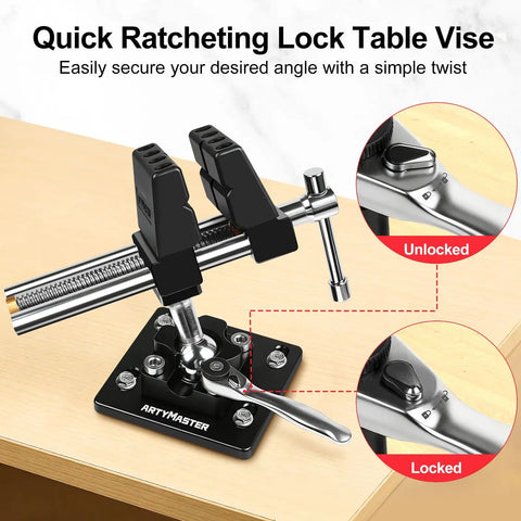 360 Degree Rotating Bench Vise With Quick Release Ratchet Wrench For Woodworking And Metalworking, 4 Inch Workbench Vise