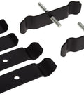 Heavy Duty Axe And Shovel Mount For Safari Rack Baskets Steel Powder Coated Black Tool Carrier For Roof Racks On SUVs And Trucks Keeps Gear Secure And Ready To Roll, showing black steel brackets with holes for secure mounting.