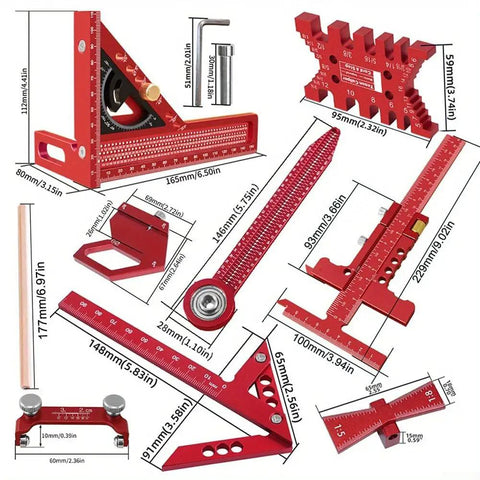 Woodworking Measuring And Scribing Tool Set 9 Piece Pro Grade Precision Kit For Carpentry And DIY Projects with aluminum tools