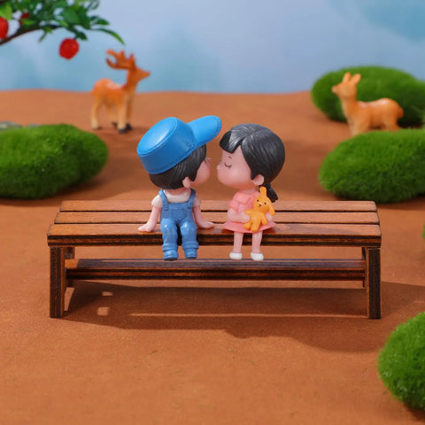 Two Pack Miniature Wooden Benches For Dollhouse Furniture And Fairy Garden Decor Realistic Retro Brown Wood Look Perfect Doll House Lawn Park And Garden Accessories Totally Cute Collectible Props with figures seated