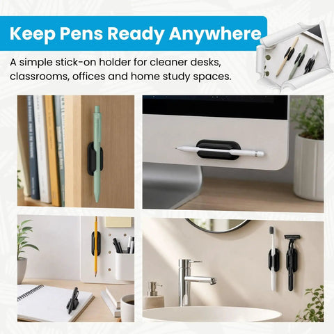 Adhesive Pencil Holder Kit Ten Pack For Desk And Wall Clipboard Silicone Pen Organizer in various office settings