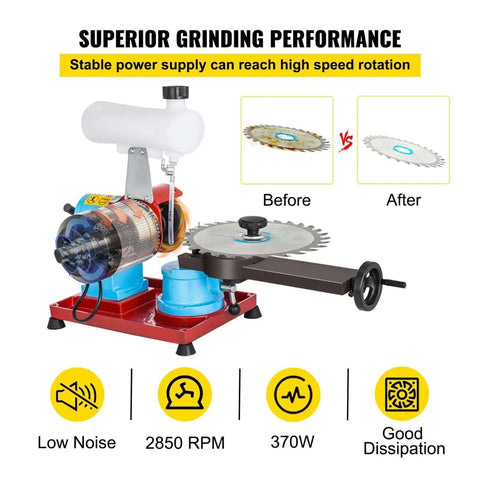 Built Like A Tank 370W Blade Sharpener With Wet Cooling Chamber For Circular And Carbide Edges showing grinding performance.