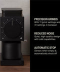 64mm Flat Burr Electric Coffee Grinder Built For Brewed Coffee Lovers With 31 Grind Settings and single dose design on counter