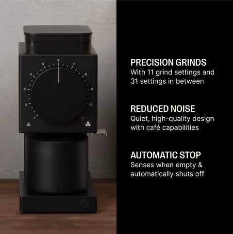 64mm Flat Burr Electric Coffee Grinder Built For Brewed Coffee Lovers With 31 Grind Settings and single dose design on counter