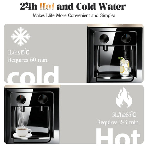 Top Loading Countertop Water Dispenser For 1.2 To 5 Gallon Bottles With Hot And Cold Water, Rotating Spout, dispensing hot tea